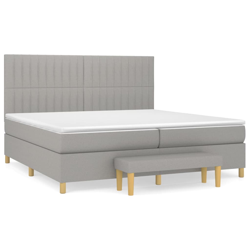 Κρεβάτι Boxspring με Στρώμα Ανοιχτό Γκρι 200x200 εκ. Υφασμάτινο