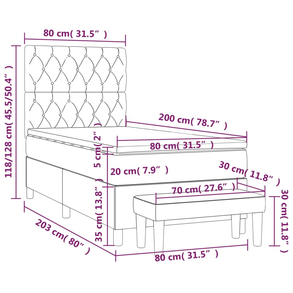 Κρεβάτι Boxspring με Στρώμα Ανοιχτό πράσινο 80x200εκ.Υφασμάτινο