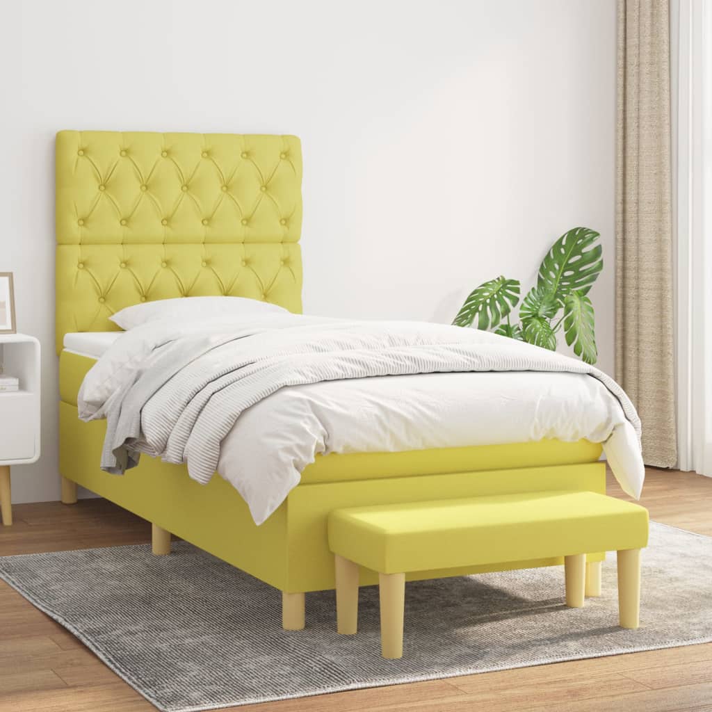 Κρεβάτι Boxspring με Στρώμα Ανοιχτό πράσινο 80x200εκ.Υφασμάτινο