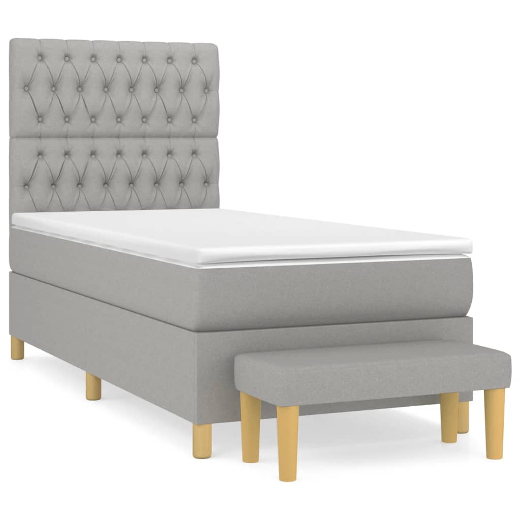 Κρεβάτι Boxspring με Στρώμα Ανοιχτό Γκρι 90x190 εκ. Υφασμάτινο