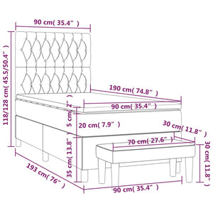 Κρεβάτι Boxspring με Στρώμα Ανοιχτό Πράσινο 90x190εκ Υφασμάτινο