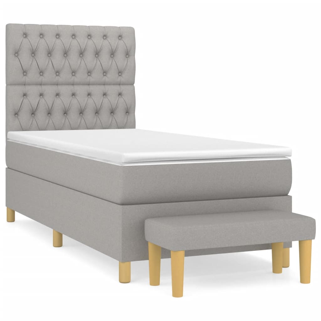 Κρεβάτι Boxspring με Στρώμα Ανοιχτό Γκρι 90x200 εκ. Υφασμάτινο