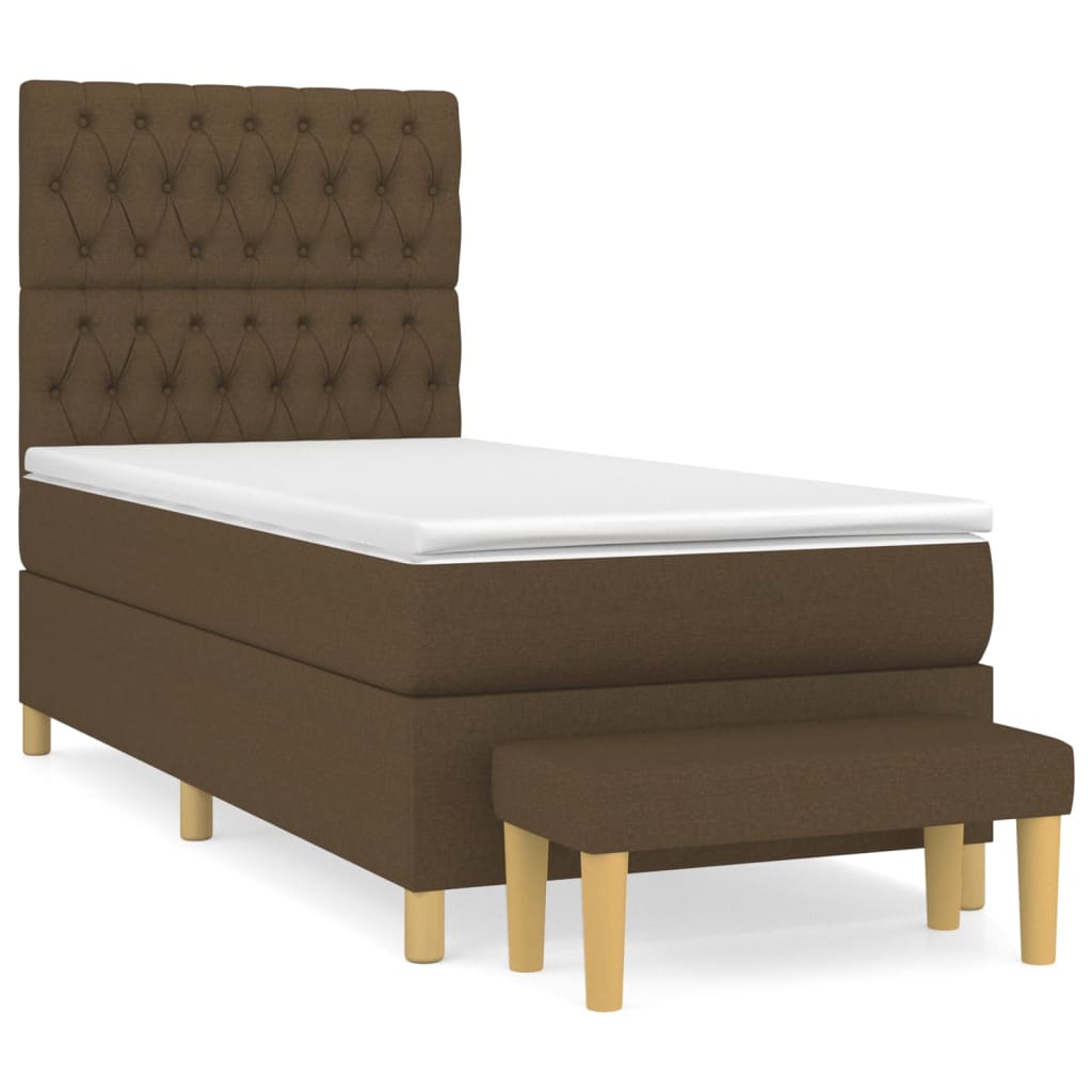 Κρεβάτι Boxspring με Στρώμα Σκούρο Καφέ 90x200 εκ. Υφασμάτινο
