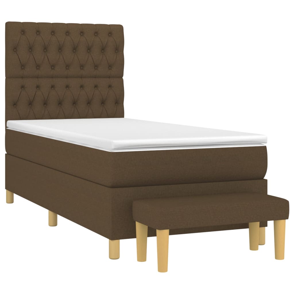 Κρεβάτι Boxspring με Στρώμα Σκούρο Καφέ 90x200 εκ. Υφασμάτινο