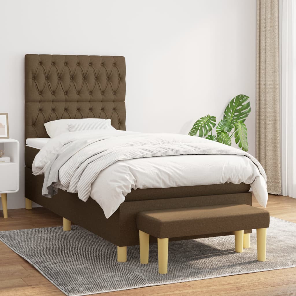 Κρεβάτι Boxspring με Στρώμα Σκούρο Καφέ 90x200 εκ. Υφασμάτινο
