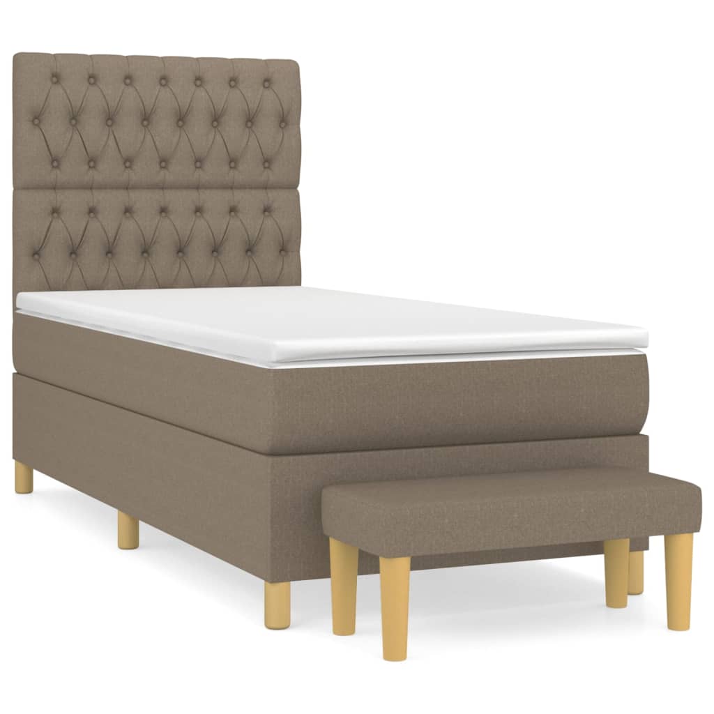 Κρεβάτι Boxspring με Στρώμα Taupe 90x200 εκ. Υφασμάτινο