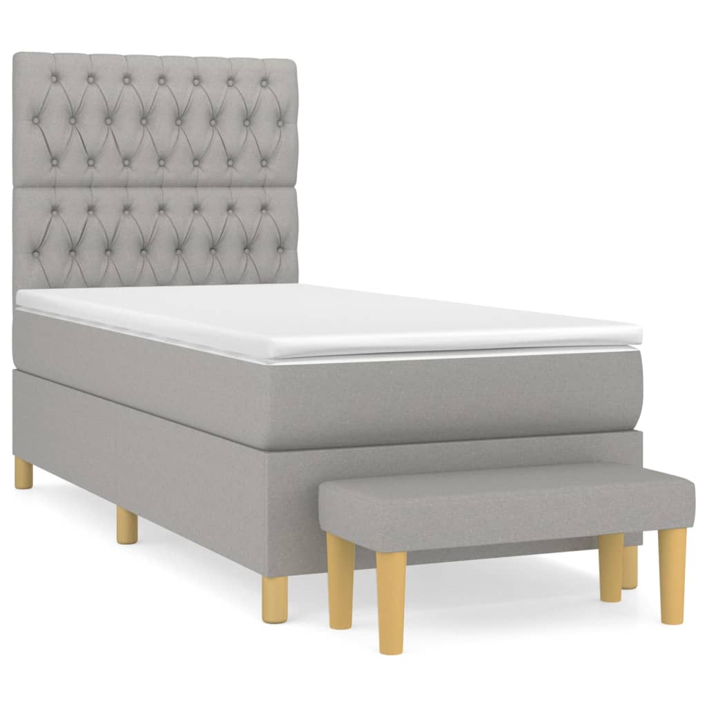 Κρεβάτι Boxspring με Στρώμα Ανοιχτό Γκρι 100x200 εκ. Υφασμάτινο