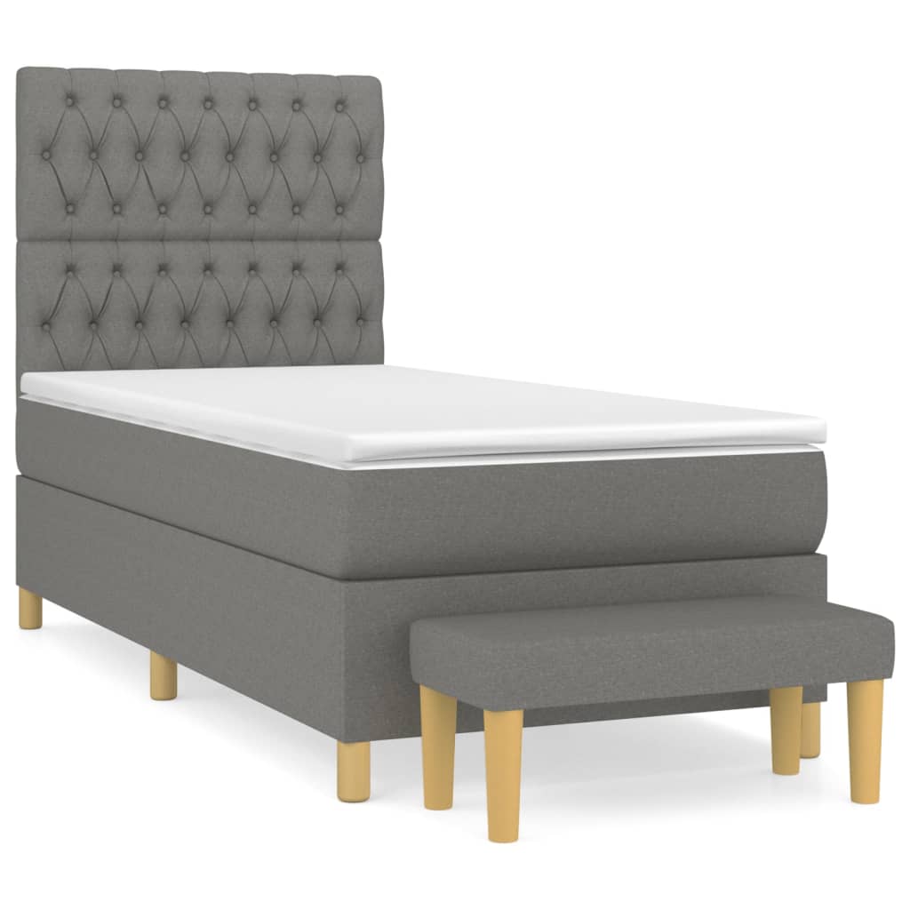 Κρεβάτι Boxspring με Στρώμα Σκούρο Γκρι 100x200 εκ. Υφασμάτινο