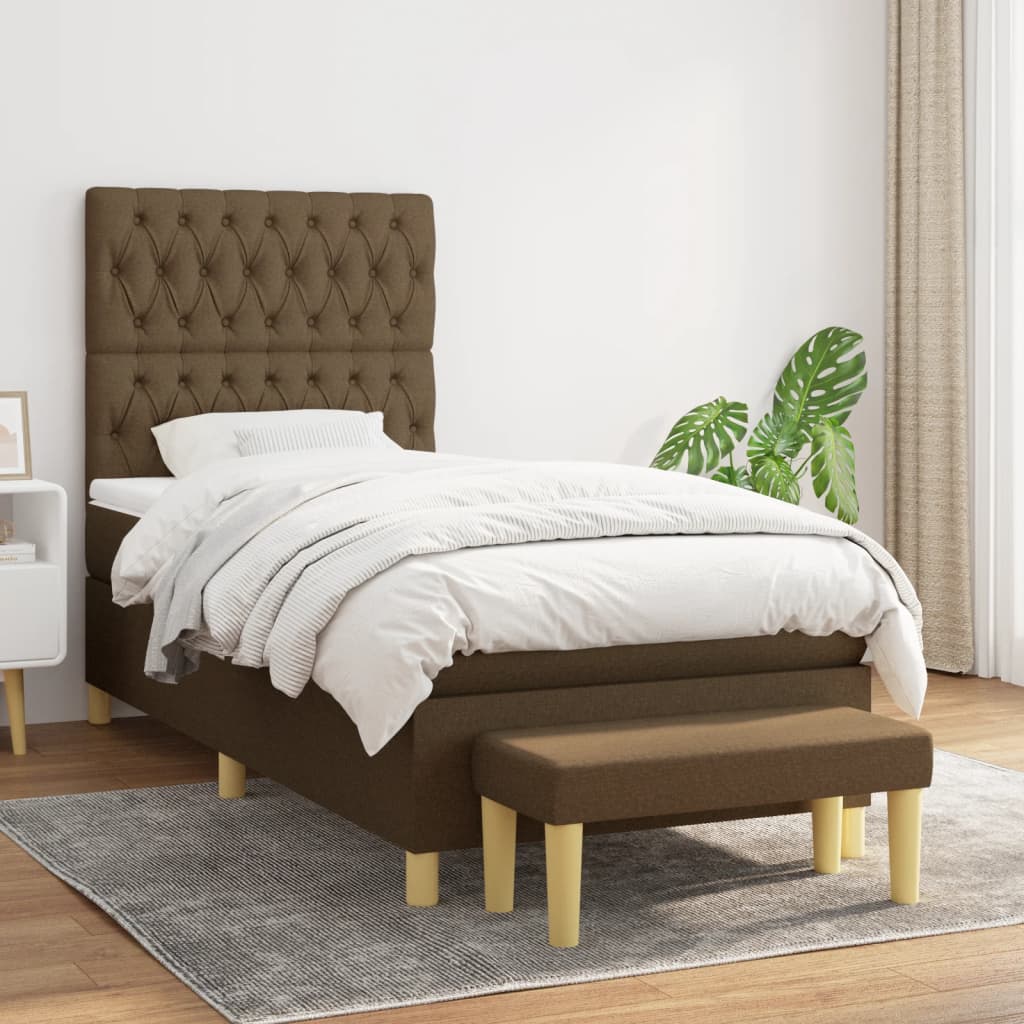 Κρεβάτι Boxspring με Στρώμα Σκούρο Καφέ 100x200 εκ. Υφασμάτινο