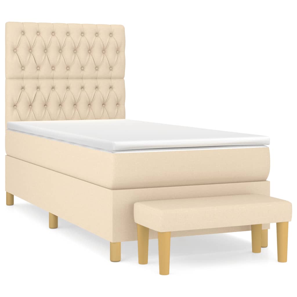 Κρεβάτι Boxspring με Στρώμα Κρεμ 100 x 200 εκ. Υφασμάτινο