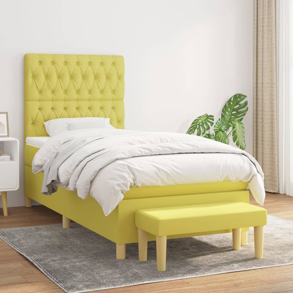 Κρεβάτι Boxspring με Στρώμα Ανοιχτό πράσινο100x200εκ.Υφασμάτινο