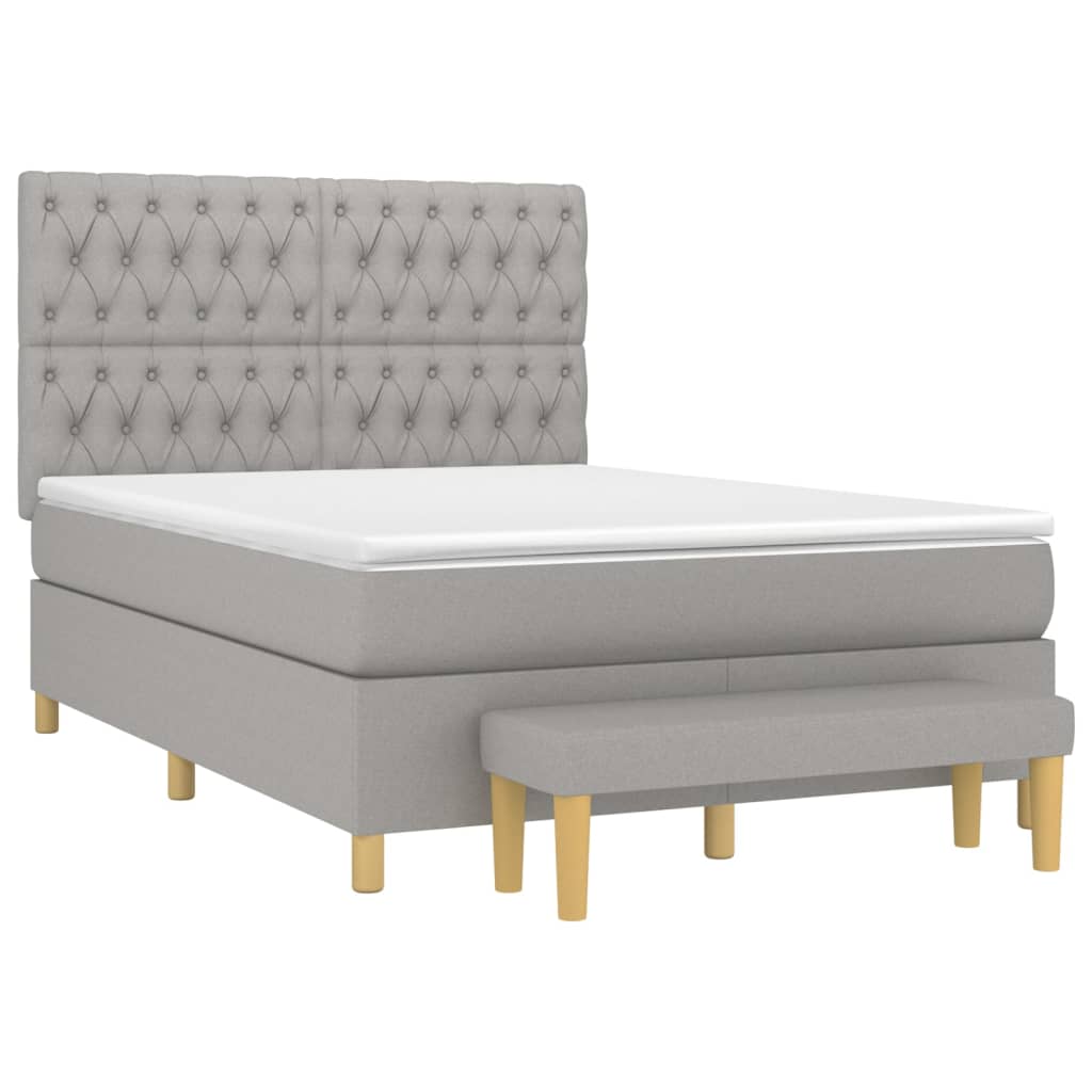 Κρεβάτι Boxspring με Στρώμα Ανοιχτό Γκρι 140x190 εκ. Υφασμάτινο