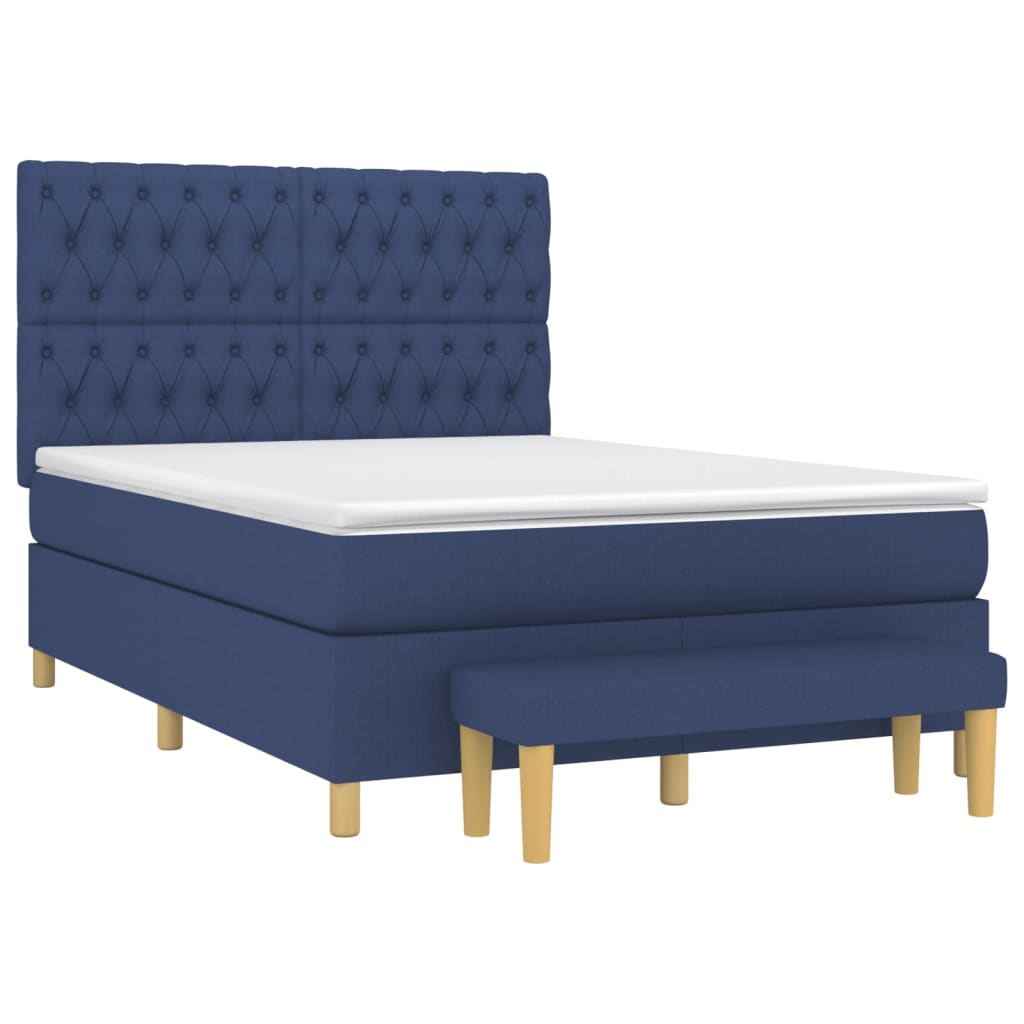 Κρεβάτι Boxspring με Στρώμα Μπλε 140x190 εκ. Υφασμάτινο