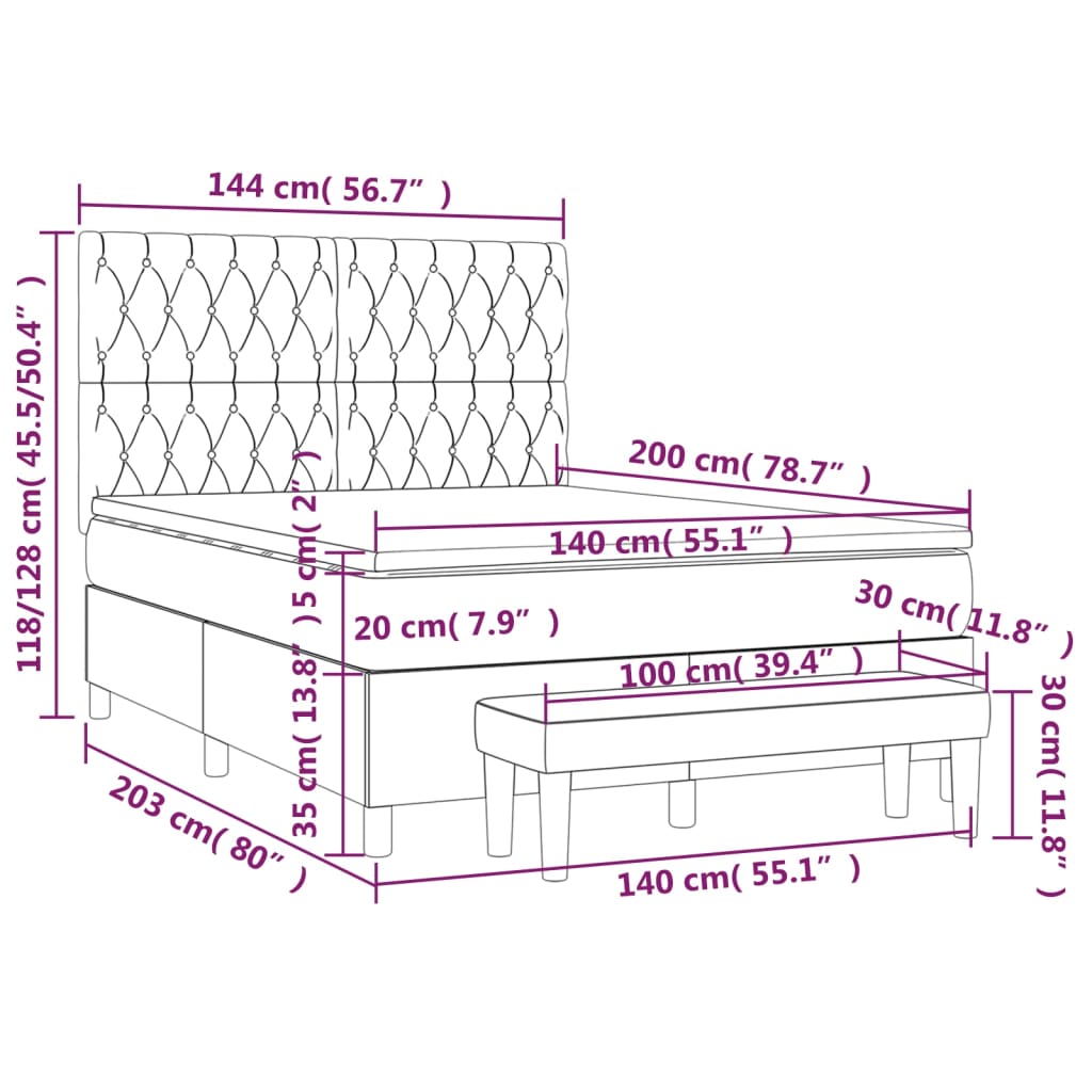 Κρεβάτι Boxspring με Στρώμα Ανοιχτό πράσινο140x200εκ.Υφασμάτινο
