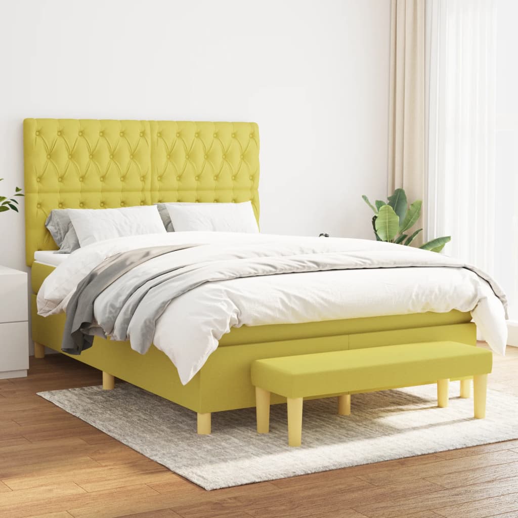 Κρεβάτι Boxspring με Στρώμα Ανοιχτό πράσινο140x200εκ.Υφασμάτινο