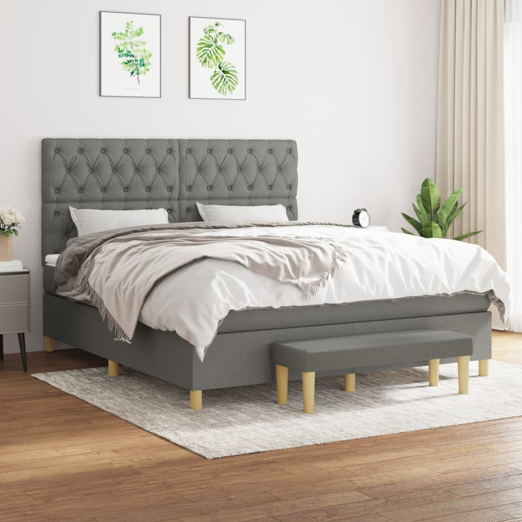 Κρεβάτι Boxspring με Στρώμα Σκούρο Γκρι 160x200 εκ Υφασμάτινο - Pakobazaar