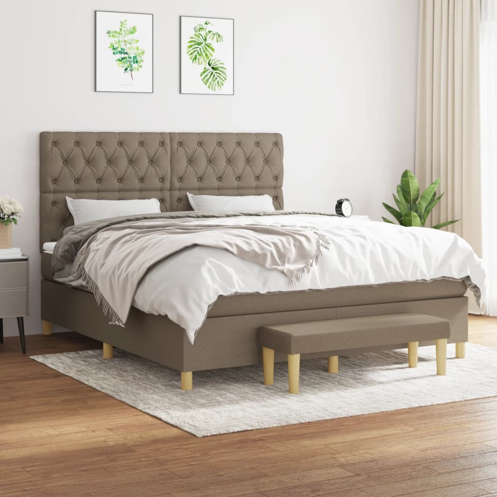 Κρεβάτι Boxspring με Στρώμα Taupe 160x200 εκ. Υφασμάτινο - Pakobazaar