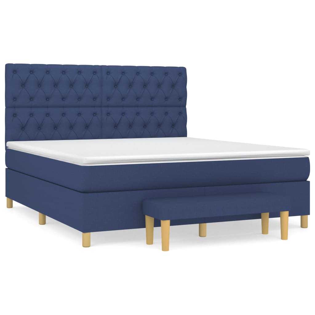 Κρεβάτι Boxspring με Στρώμα Μπλε 160x200 εκ. Υφασμάτινο