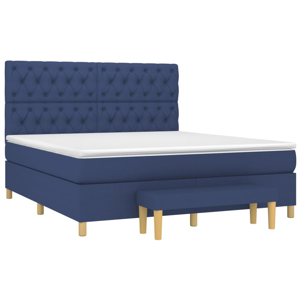 Κρεβάτι Boxspring με Στρώμα Μπλε 160x200 εκ. Υφασμάτινο