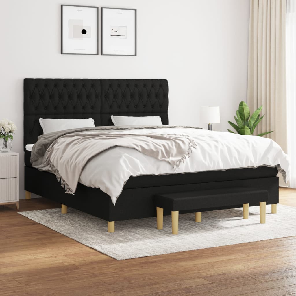 Κρεβάτι Boxspring με Στρώμα Μαύρο 180x200 εκ. Υφασμάτινο - Pakobazaar