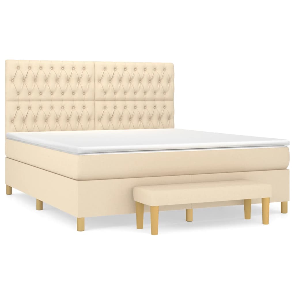 Κρεβάτι Boxspring με Στρώμα Κρεμ 180x200 εκ. Υφασμάτινο - Pakobazaar