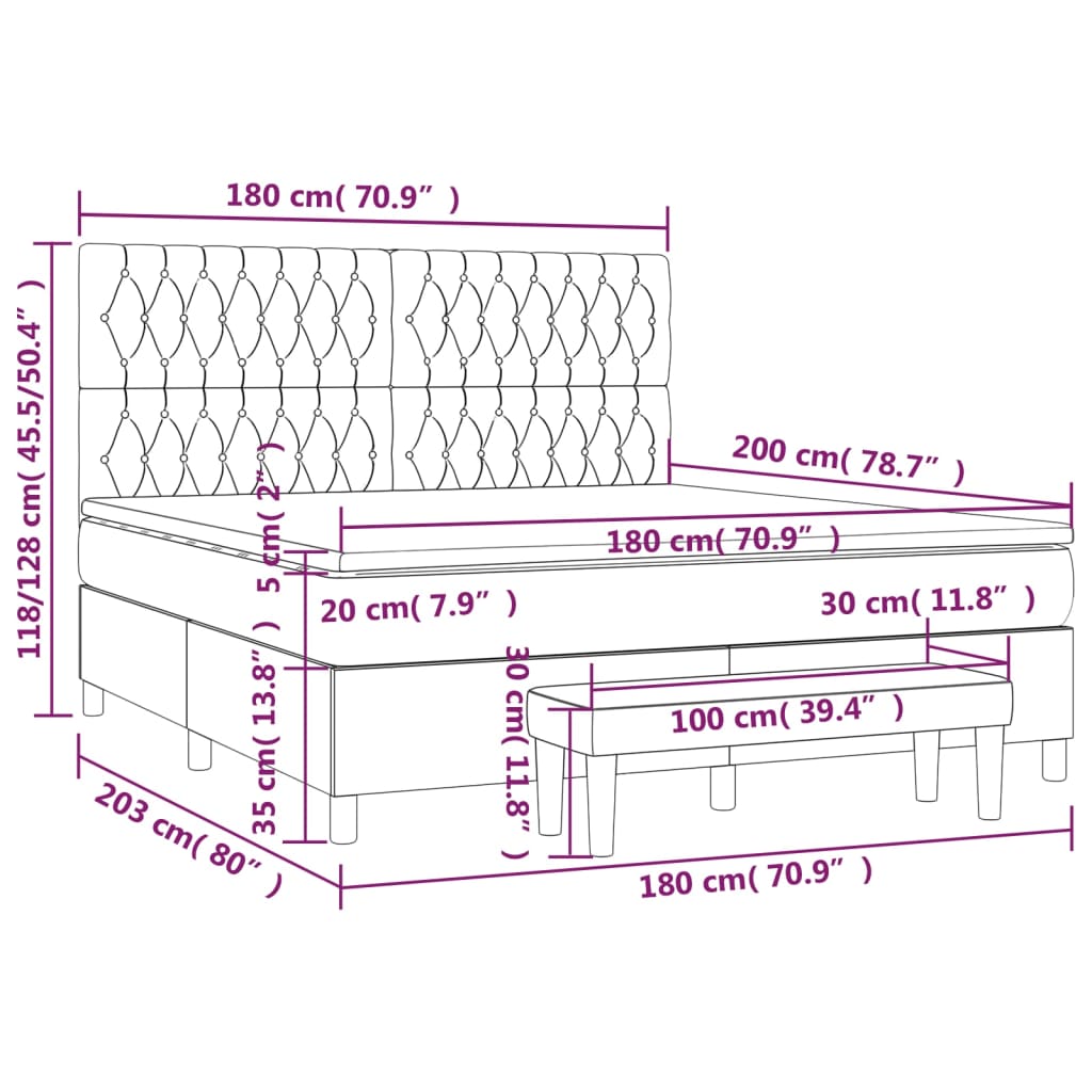 Κρεβάτι Boxspring με Στρώμα Κρεμ 180x200 εκ. Υφασμάτινο - Pakobazaar