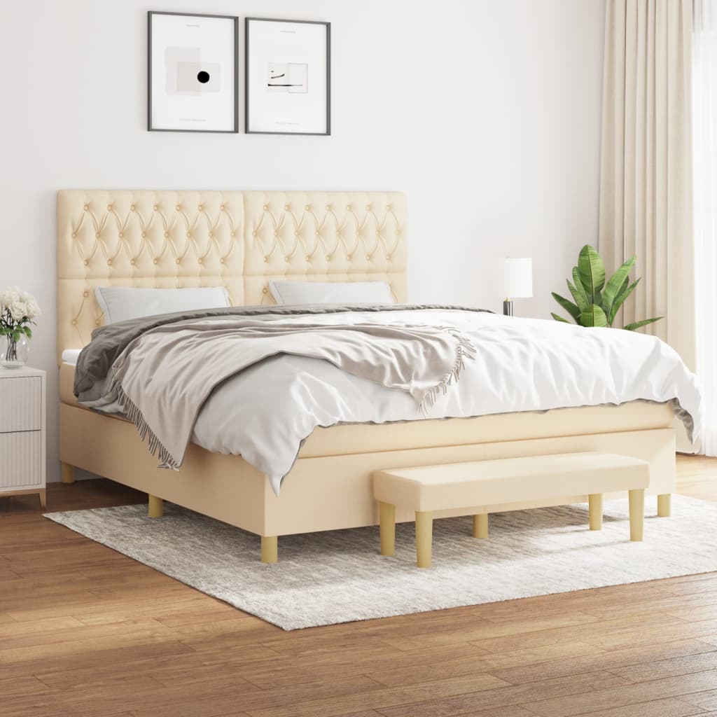 Κρεβάτι Boxspring με Στρώμα Κρεμ 180x200 εκ. Υφασμάτινο - Pakobazaar