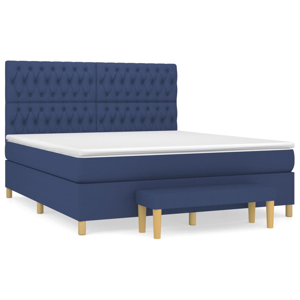 Κρεβάτι Boxspring με Στρώμα Μπλε 180x200 εκ. Υφασμάτινο