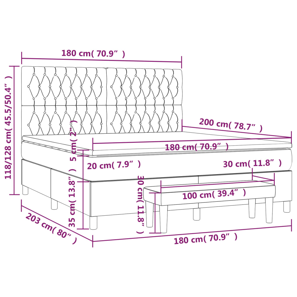 Κρεβάτι Boxspring με Στρώμα Αν. Πράσινο 180x200εκ Υφασμάτινο