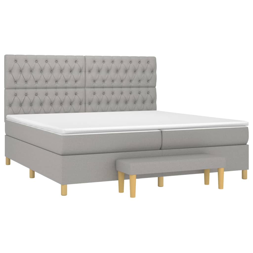 Κρεβάτι Boxspring με Στρώμα Ανοιχτό Γκρι 200x200 εκ. Υφασμάτινο