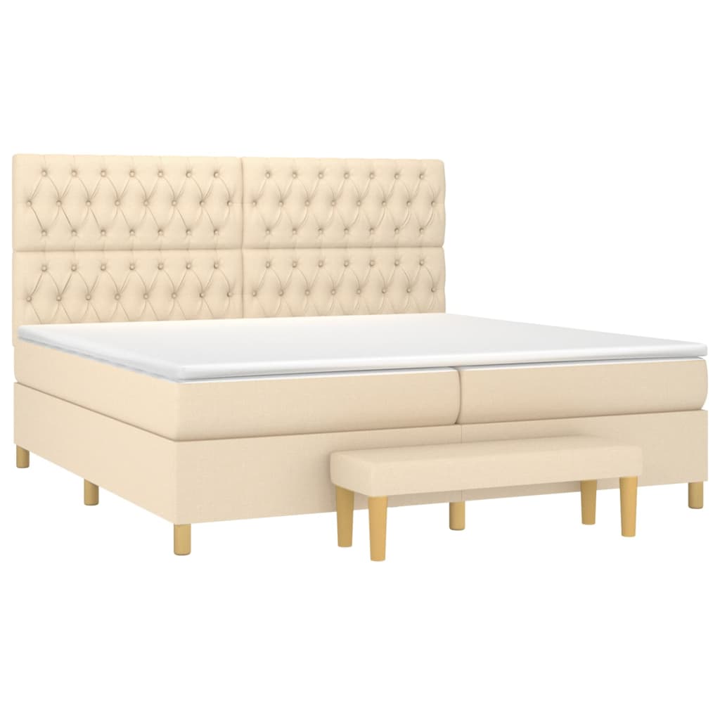 Κρεβάτι Boxspring με Στρώμα Κρεμ 200x200 εκ. Υφασμάτινο - Pakobazaar