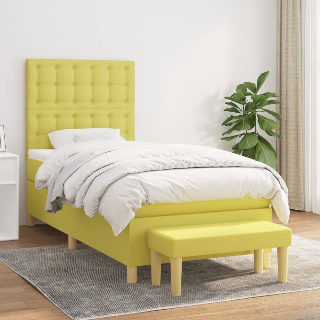 Κρεβάτι Boxspring με Στρώμα Ανοιχτό πράσινο 80x200εκ.Υφασμάτινο