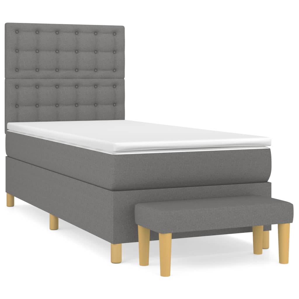 Κρεβάτι Boxspring με Στρώμα Σκούρο Γκρι 90x190 εκ. Υφασμάτινο
