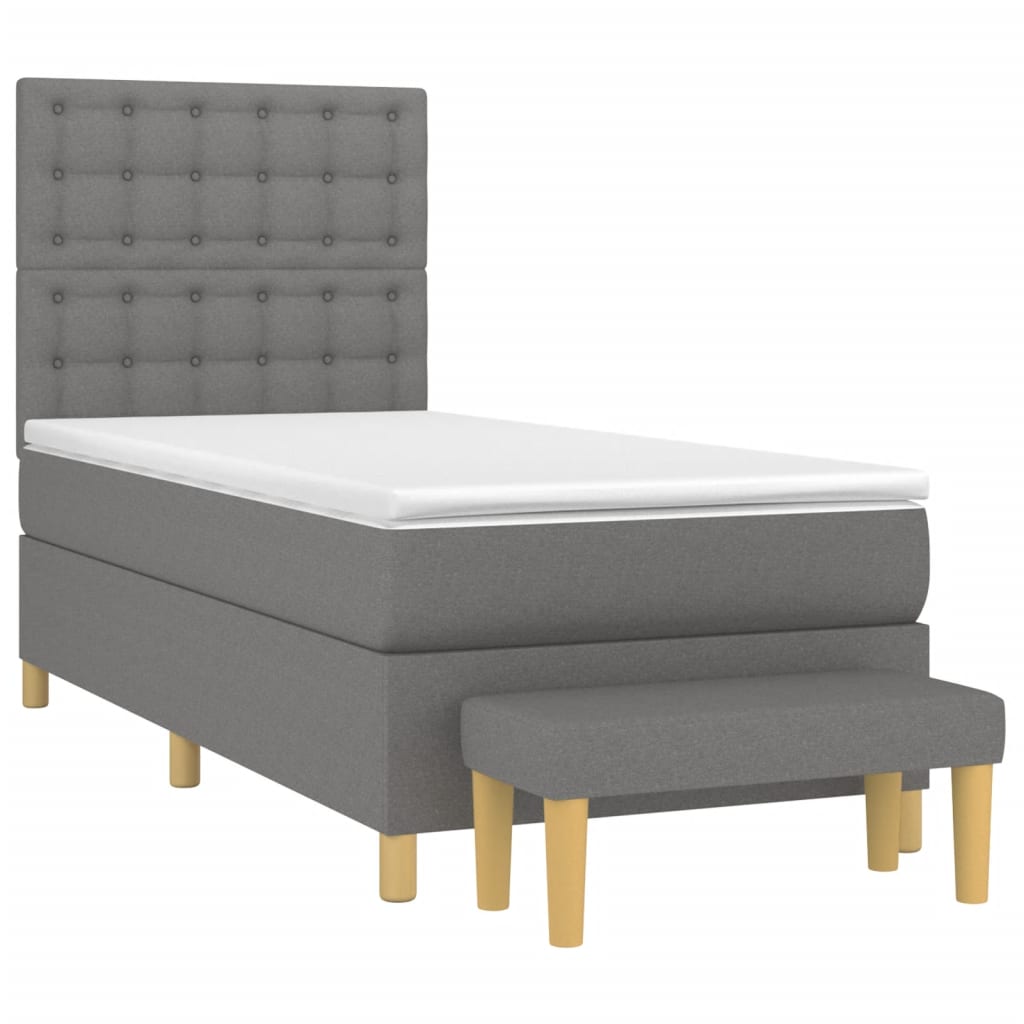 Κρεβάτι Boxspring με Στρώμα Σκούρο Γκρι 90x190 εκ. Υφασμάτινο
