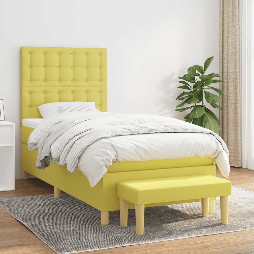 Κρεβάτι Boxspring με Στρώμα Ανοιχτό Πράσινο 90x190εκ Υφασμάτινο