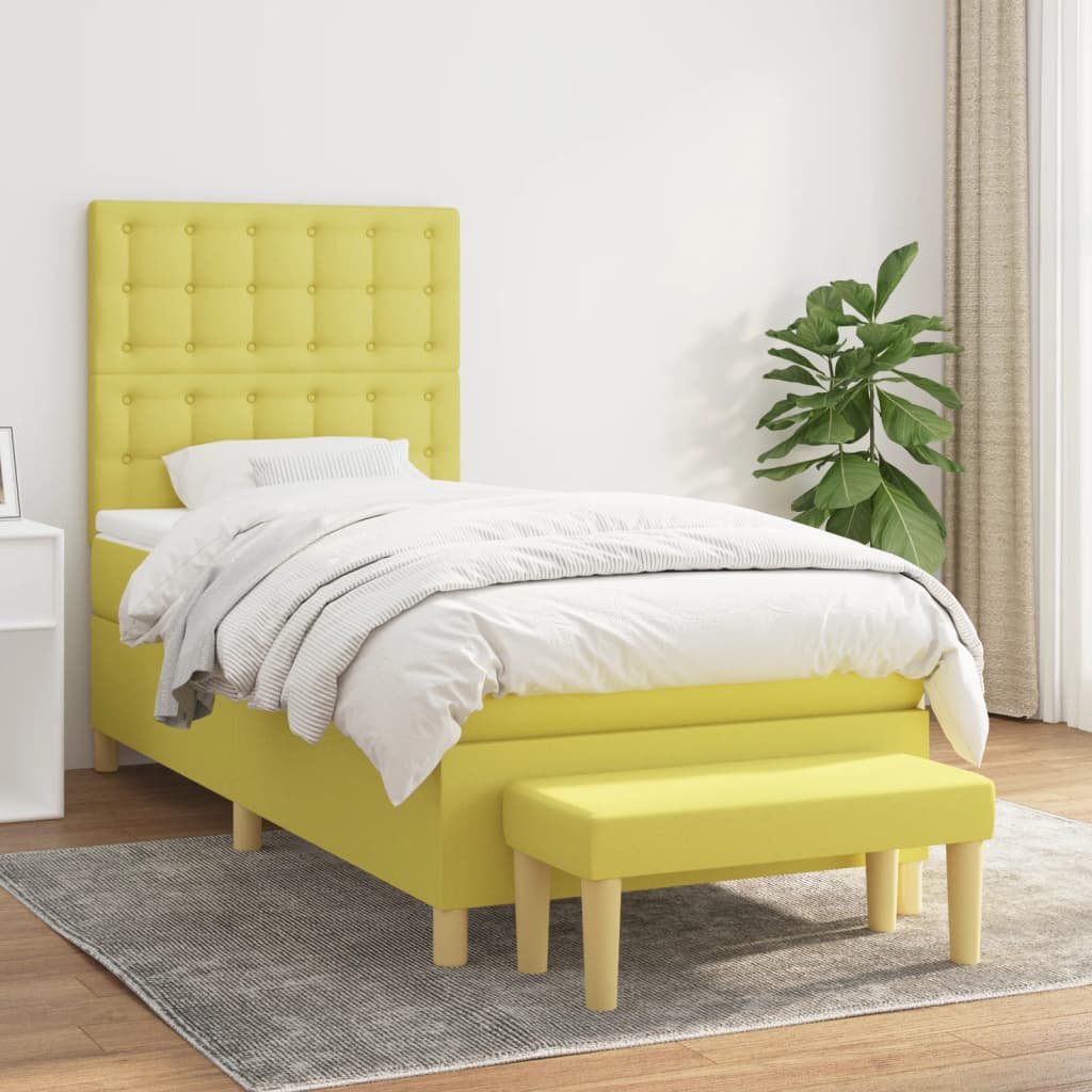 Κρεβάτι Boxspring με Στρώμα Ανοιχτό πράσινο100x200εκ.Υφασμάτινο