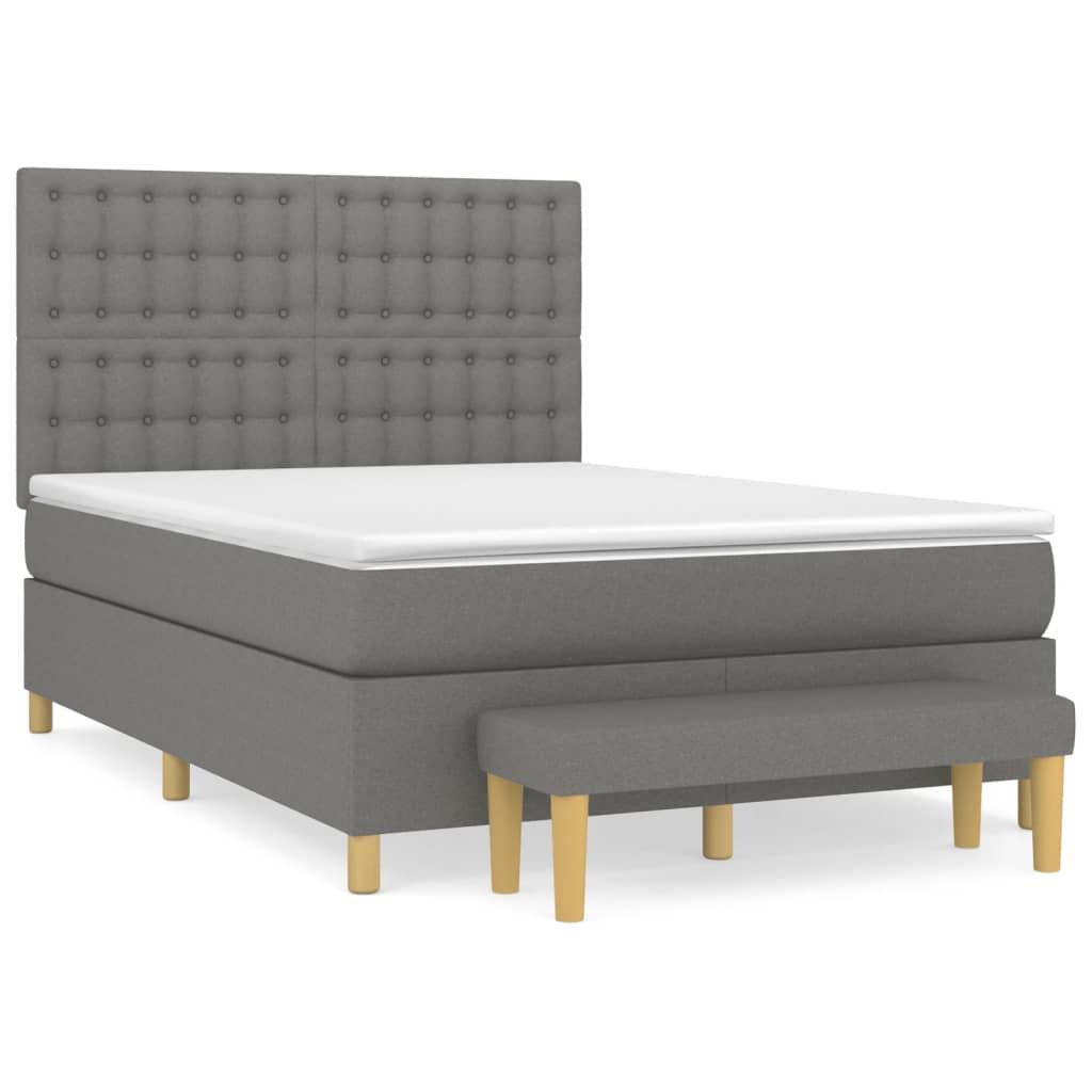 Κρεβάτι Boxspring με Στρώμα Σκούρο Γκρι 140x190 εκ. Υφασμάτινο