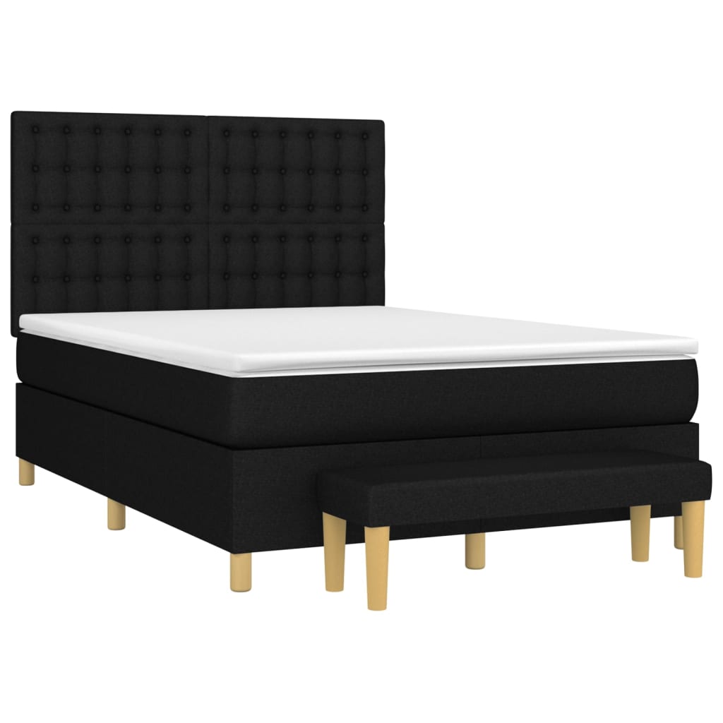 Κρεβάτι Boxspring με Στρώμα Μαύρο 140x190 εκ. Υφασμάτινο - Pakobazaar