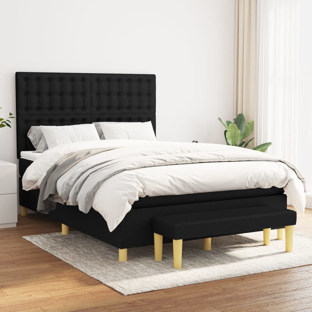 Κρεβάτι Boxspring με Στρώμα Μαύρο 140x190 εκ. Υφασμάτινο - Pakobazaar