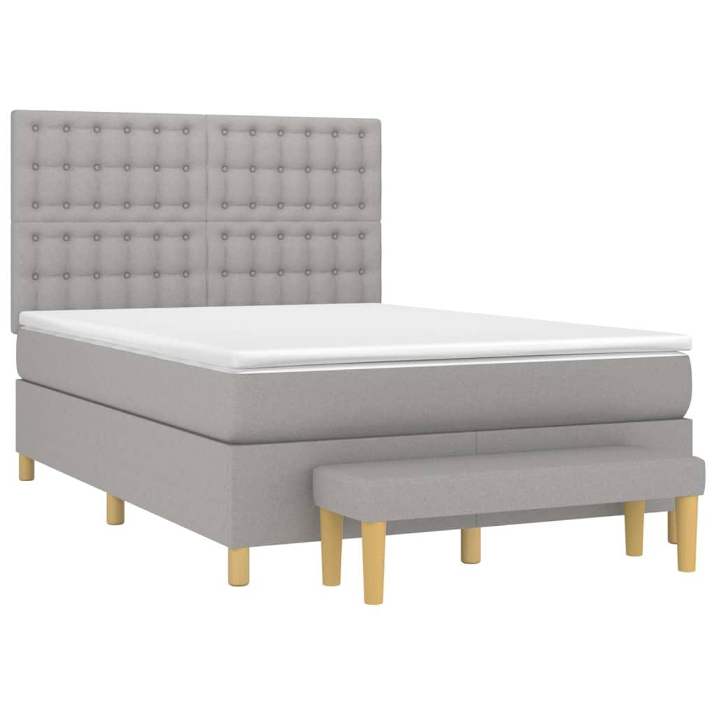 Κρεβάτι Boxspring με Στρώμα Ανοιχτό Γκρι 140x200 εκ. Υφασμάτινο