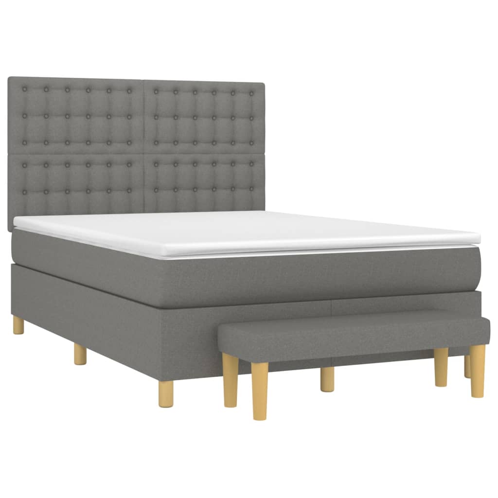 Κρεβάτι Boxspring με Στρώμα Σκούρο Γκρι 140x200 εκ Υφασμάτινο