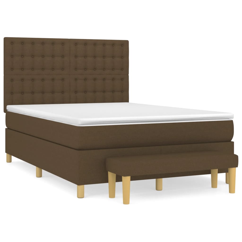 Κρεβάτι Boxspring με Στρώμα Σκούρο Καφέ 140x200 εκ Υφασμάτινο - Pakobazaar