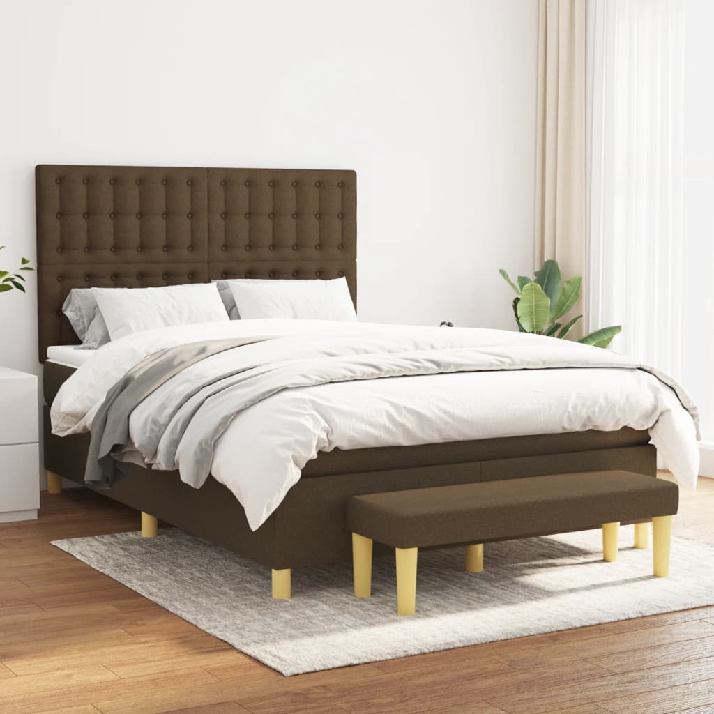 Κρεβάτι Boxspring με Στρώμα Σκούρο Καφέ 140x200 εκ Υφασμάτινο - Pakobazaar