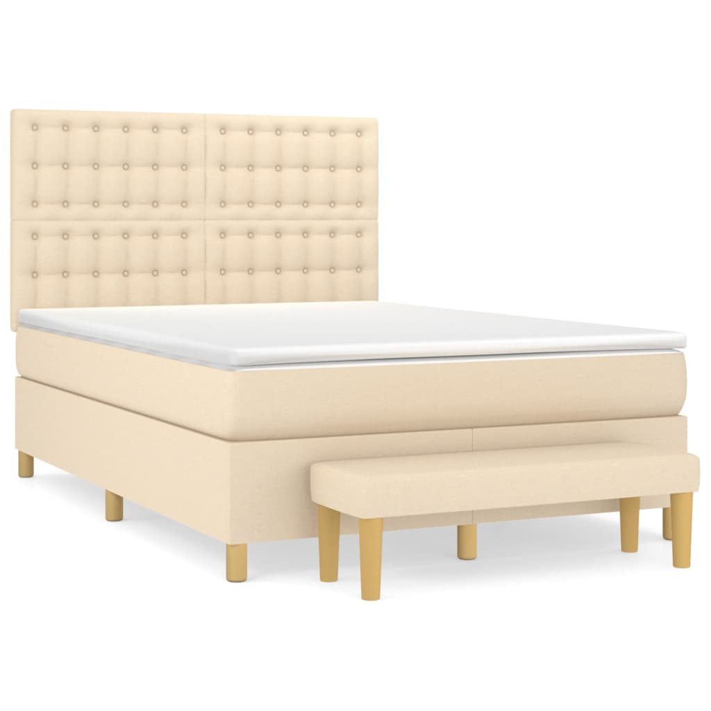 Κρεβάτι Boxspring με Στρώμα Κρεμ 140x200 εκ. Υφασμάτινο - Pakobazaar
