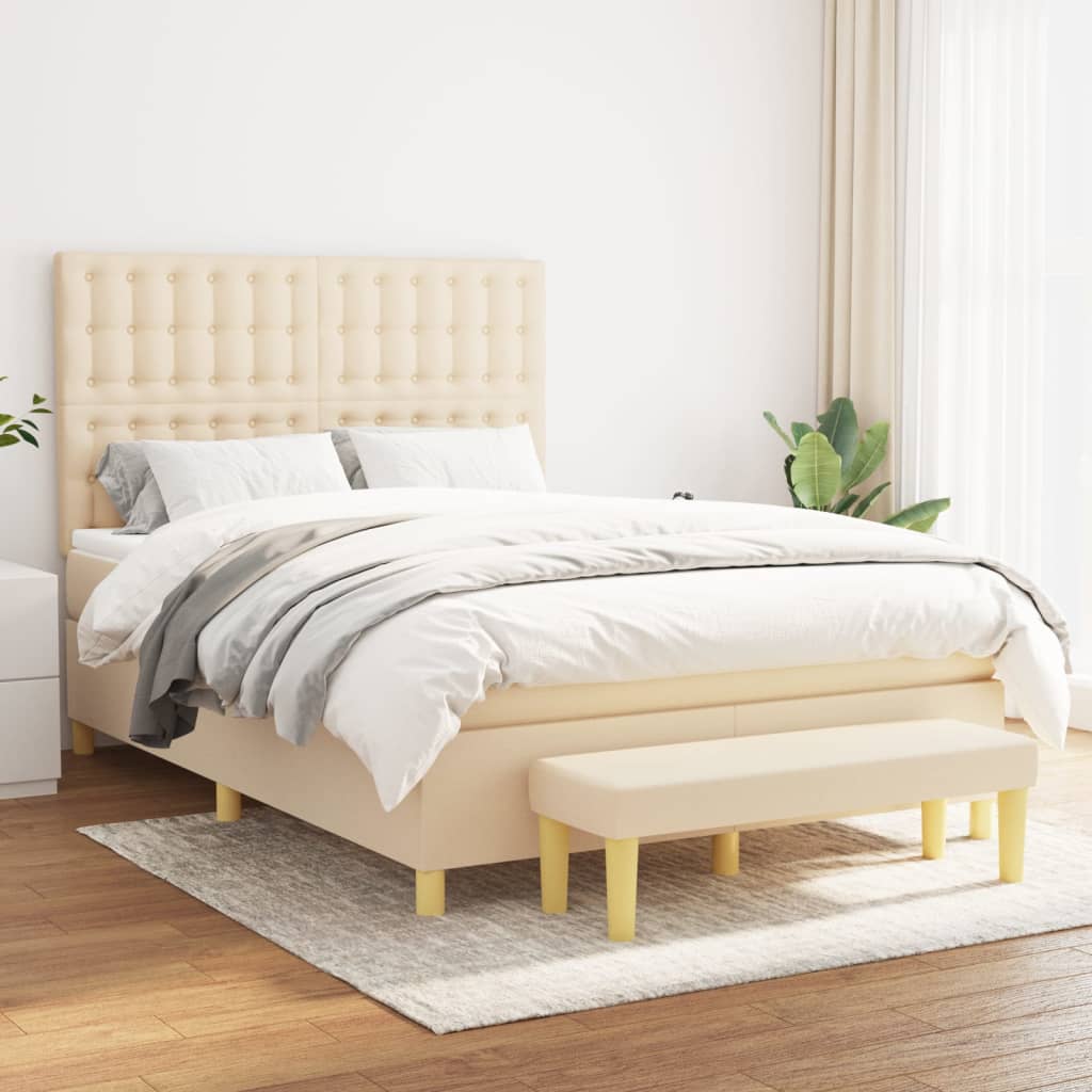 Κρεβάτι Boxspring με Στρώμα Κρεμ 140x200 εκ. Υφασμάτινο - Pakobazaar