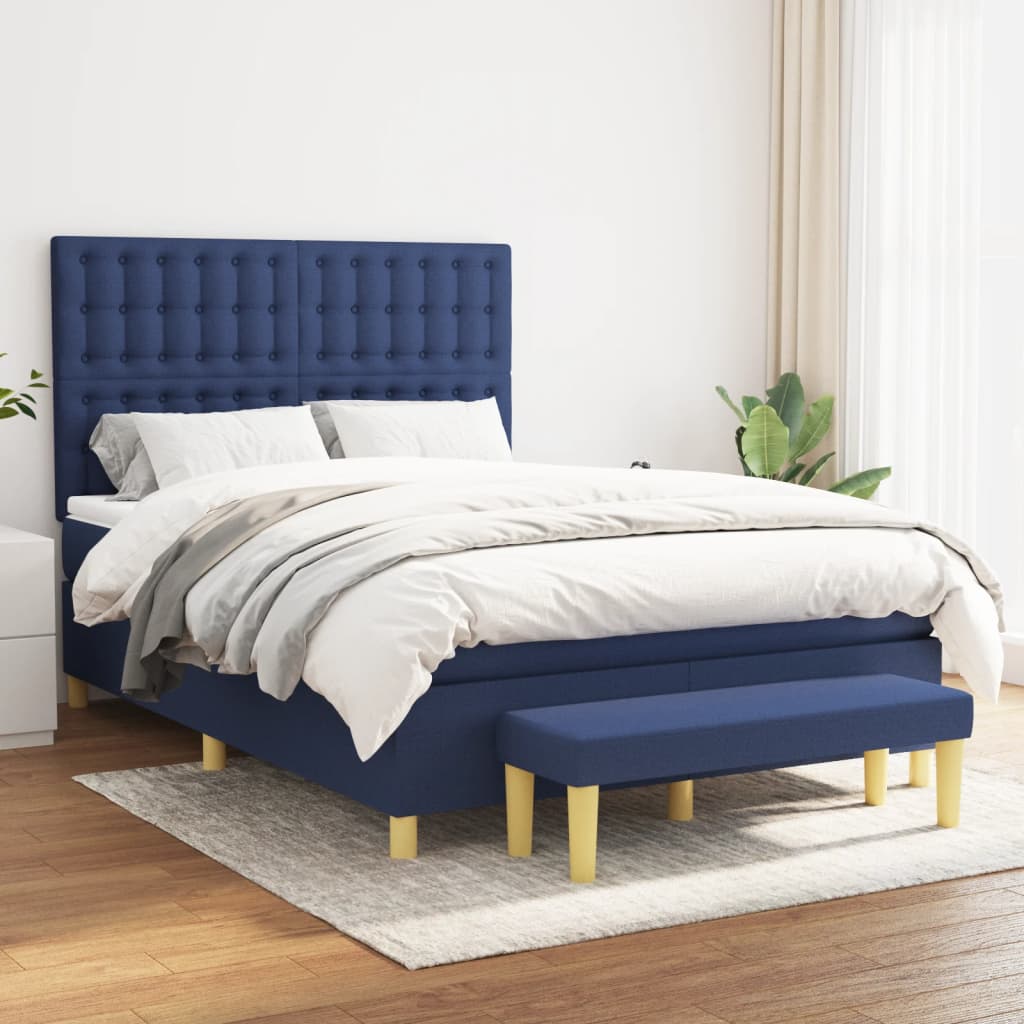 Κρεβάτι Boxspring με Στρώμα Μπλε 140x200 εκ. Υφασμάτινο - Pakobazaar