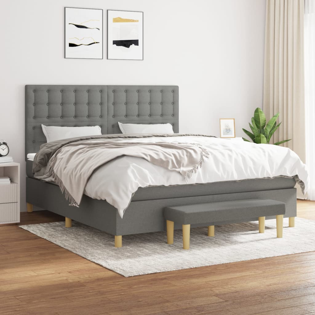 Κρεβάτι Boxspring με Στρώμα Σκούρο Γκρι 160x200 εκ Υφασμάτινο - Pakobazaar