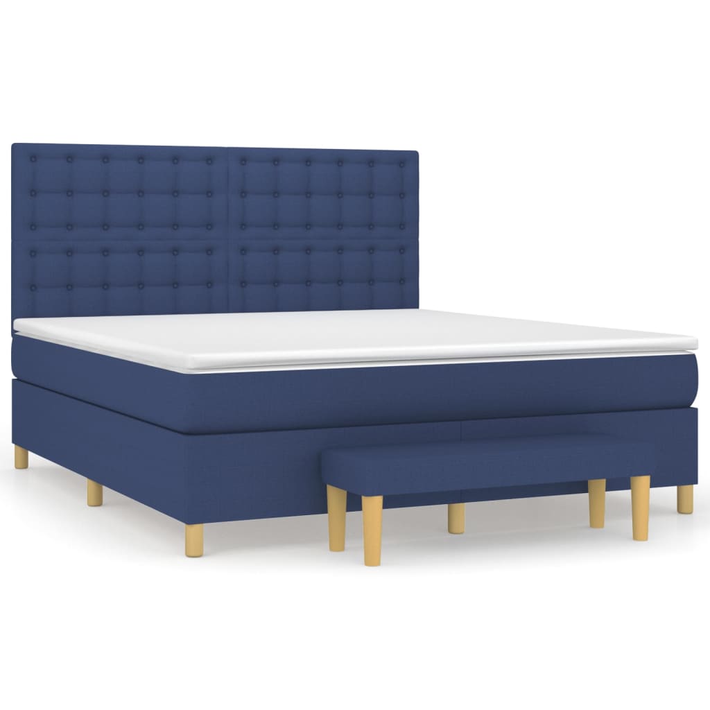 Κρεβάτι Boxspring με Στρώμα Μπλε 160x200 εκ. Υφασμάτινο