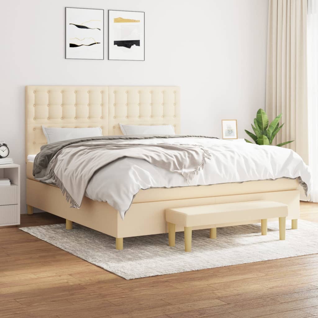 Κρεβάτι Boxspring με Στρώμα Κρεμ 180x200 εκ. Υφασμάτινο