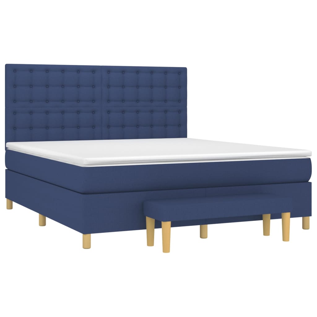 Κρεβάτι Boxspring με Στρώμα Μπλε 180x200 εκ. Υφασμάτινο